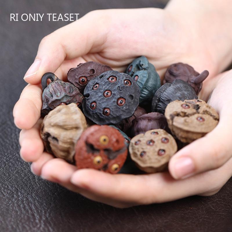 Yixing Handmade Sculpture Purple Clay Tea Pet Lotus Seed Model Figurine Ornaments Desktop Art Tea Ceremony Decors Accessories