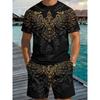 Fashion Men's Casual Suit 3D Casual Color Printing Summer T-shirt Shorts Simple