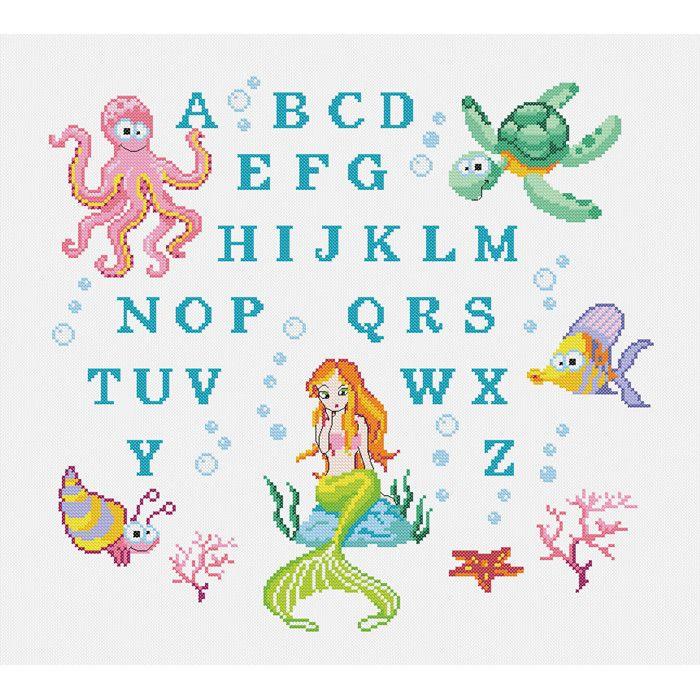 Kit Tableau Point de croix ABC Fonds Marins