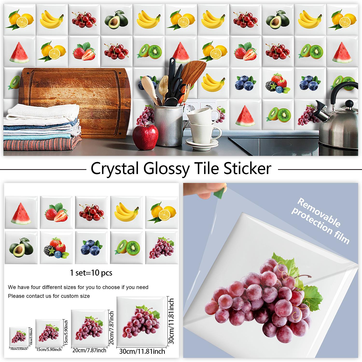 

10 шт. Акварельные фруктовые наклейки на стену Имитация кирпича Украшение для спальни Водонепроницаемые самоклеящиеся обои-плитка Декор для кухонного шкафа 10cm×10cm×10pcs