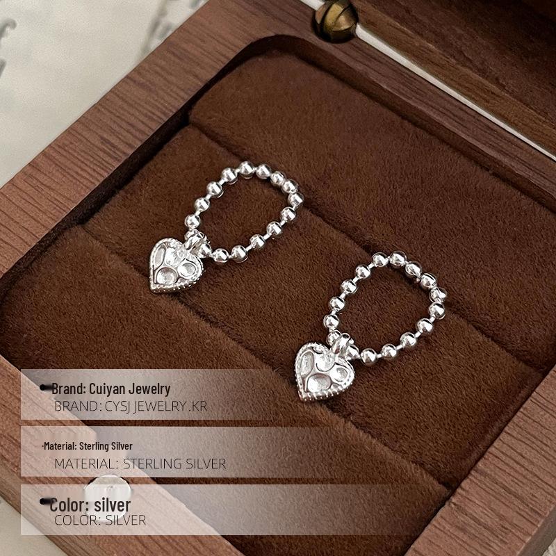 Cui Yan Shi Jie S925 Sterling Silver Heart-Shaped Korean Style Textured Beaded Stud Earrings for Women - 2025