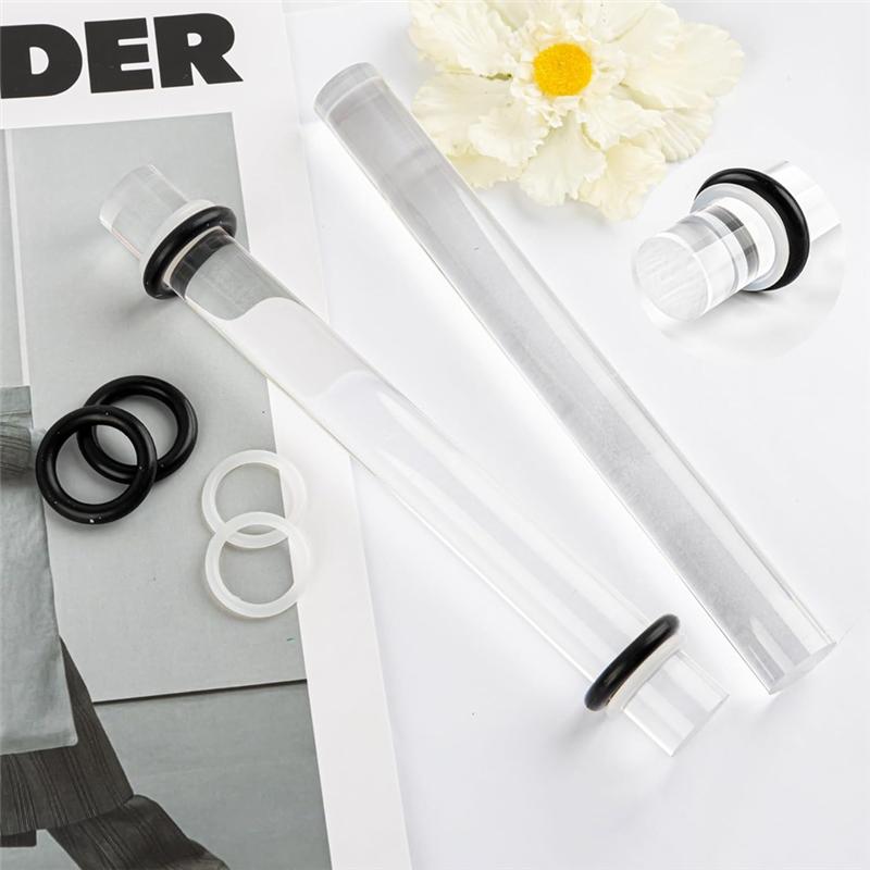 ABFS 4 Pack Acrylic Clay Rolling Pin Acrylic Rod With Thickness Ring Rolling Clay Rod For Handmade DIY Polymer Clay