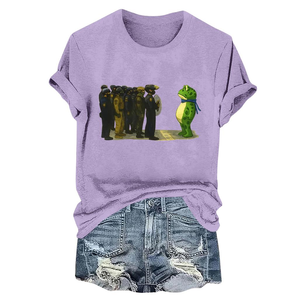 Women's Fashion Casual Printed Round Neck Short Sleeved Pullover T-Shirt Top