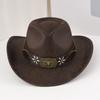 Ethnic Style Bull Head Hat with Western Cowboy Hat Travel Horseback Riding Outdoor Hat Autumn and Winter Women's Retro Top Hat Big Brim