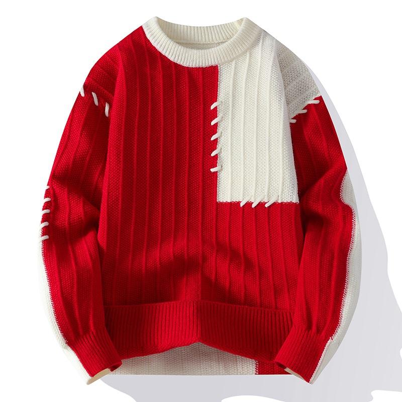 New Contrasting Sweater for Boys In Autumn and Winter Loose Lazy Style Youth Pullover Knitted Sweater
