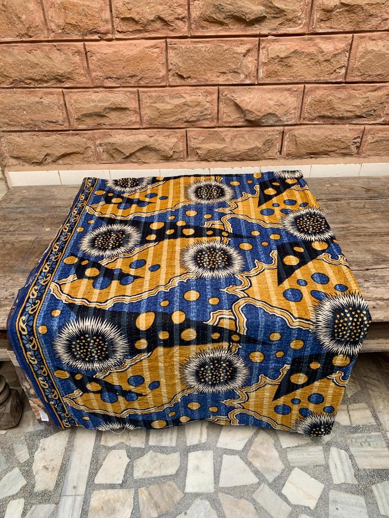 Vintage Kantha Quilt: Abstract Boho Patchwork Throw Blanket