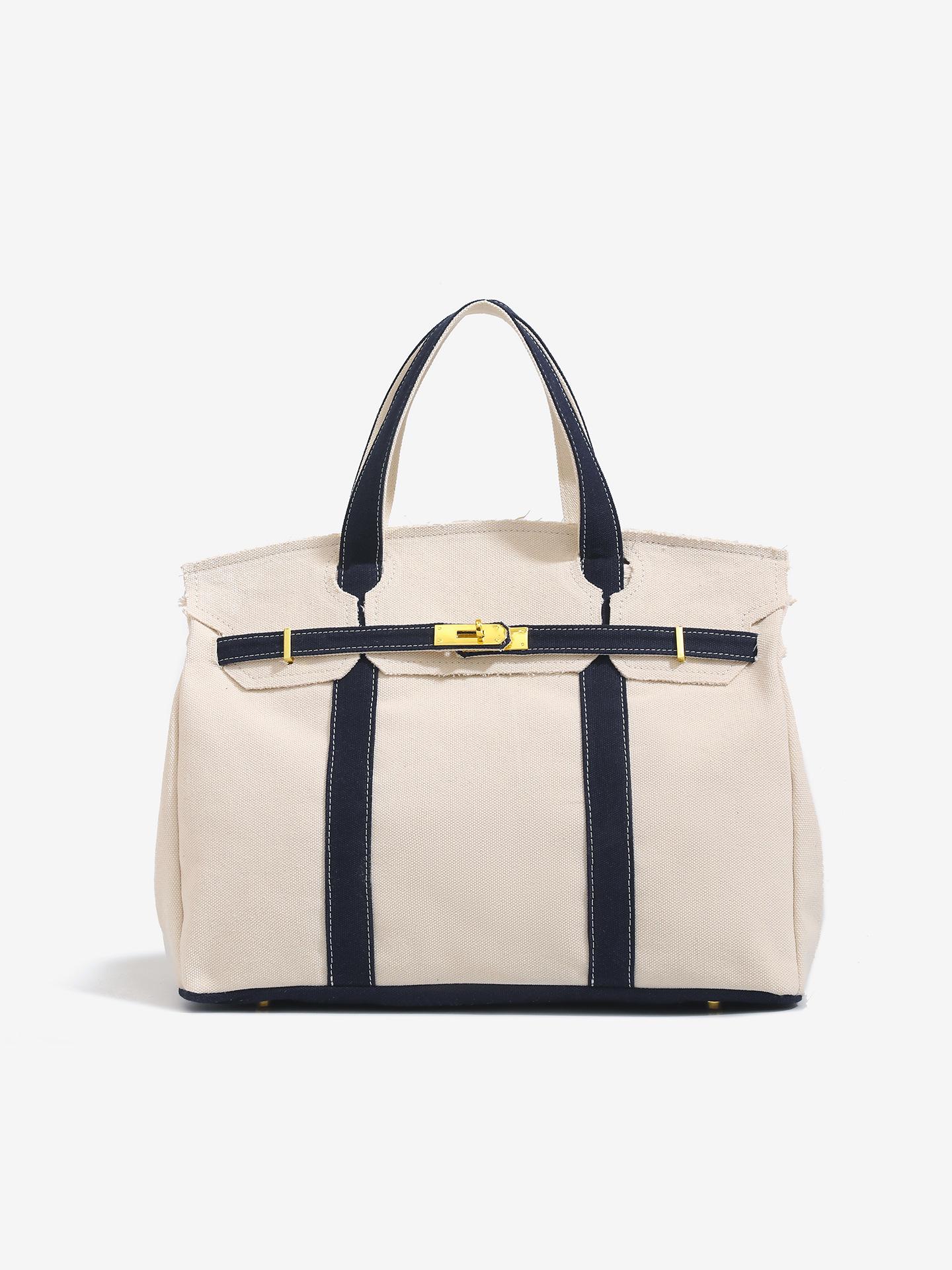 Damen 2025 Colorblock Canvas Handtasche - Großes Fassungsvermögen, Vielseitige Pendlertasche 38 dunkelblau