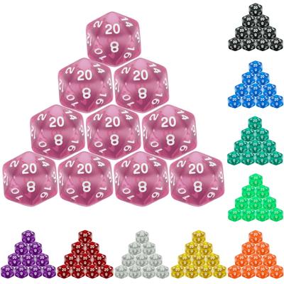 Set di 10 Dadi Poliedrici D20 Colore Trasparente a 20 Facce per Giochi da Tavolo DND TRPG, Accessori per Giochi da Tavolo