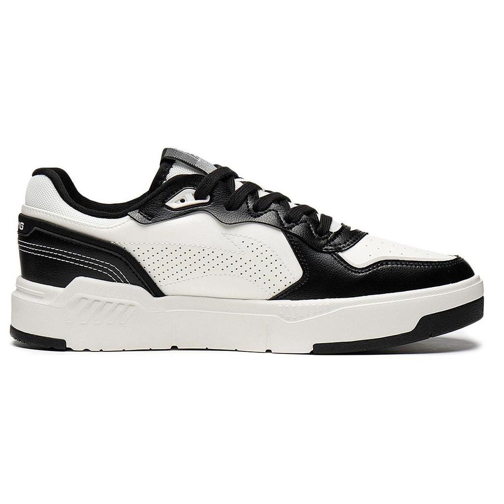 Li Ning Qingchao Synthetic Leather Slip Resistant Abrasion Resistant Low Top Skateboard Shoes Men's White Black AGCT009-4