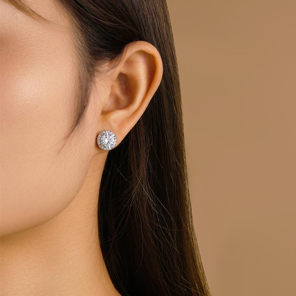 ZAKOL Classic Simple Round Zircon Stud Earrings for Women Men Shiny Blue Yellow AAA CZ Earring Exquisite Zircon Gift Wholesale