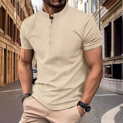 Autumn Men's Retro Cotton Linen Casual Polo Shirt Button Short Sleeved Shirts Men Fashion Tops