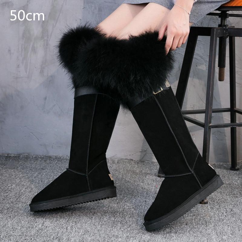 Fashion Fur One Real Fox Hair Over The Knee Boots Inside Elevating Women'S Boots Long Boots Super High Leather Waterproof Snow Boots