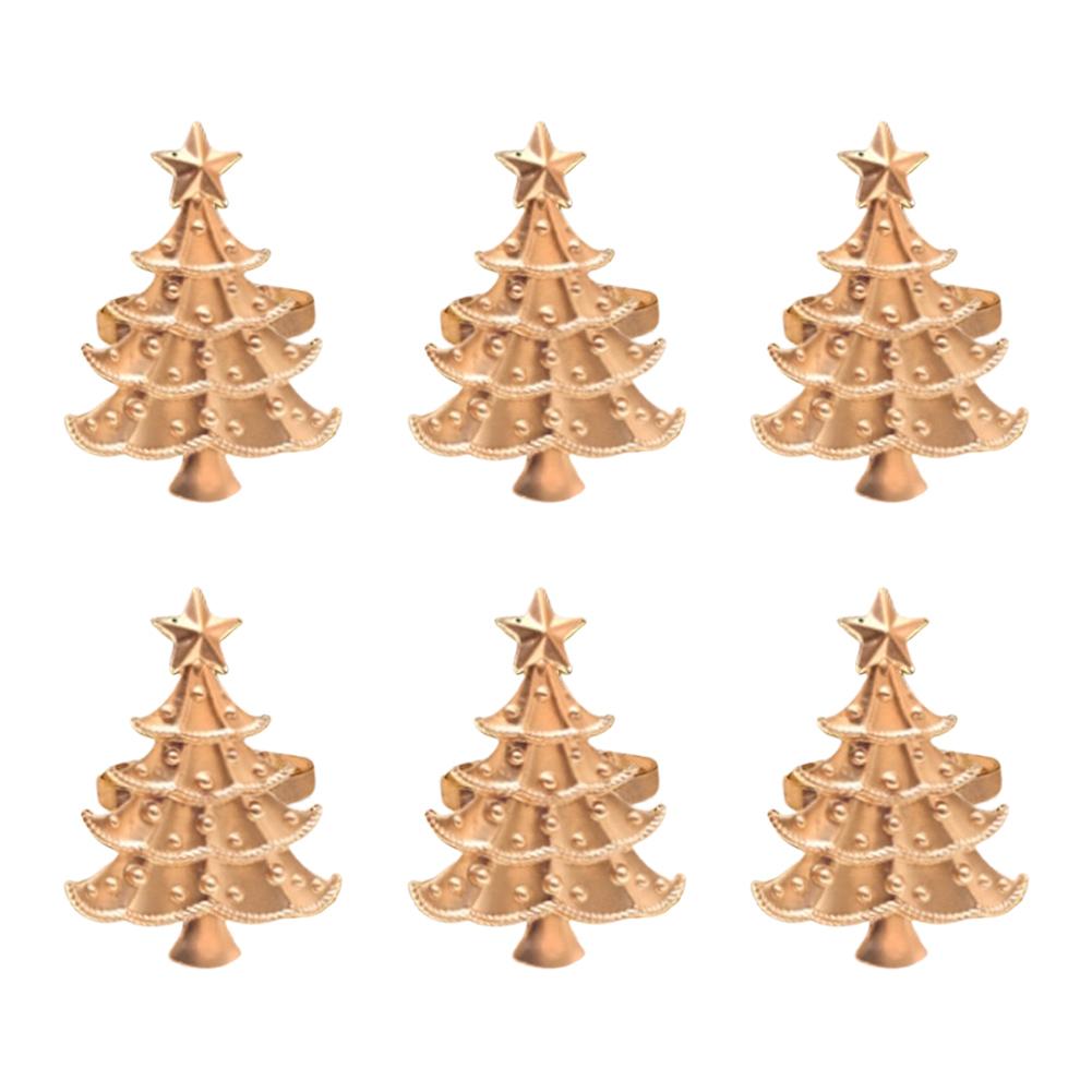 Set mit 6 weihnachtlichen Serviettenringen aus Legierungsmaterial, entworfen für Hochzeitstafel, Restaurantdekoration und Feiertagsveranstaltungen