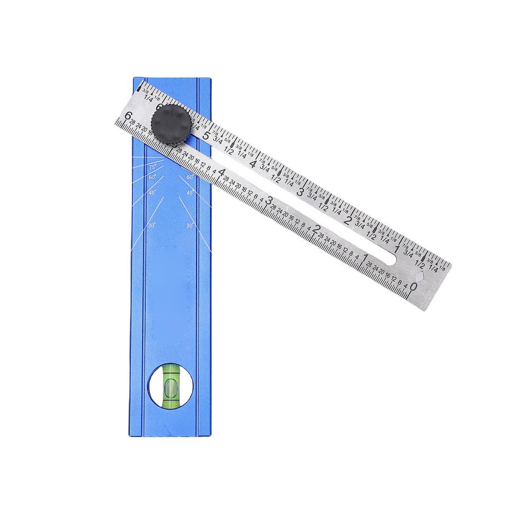 Folding Measuring Ruler Multi Angle Adjustable Woodworking Marking Ruler with Bubble Level and Knob Aluminum Alloy Blue