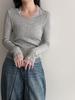 Lu Xi Women's V-neck Korean Style Mesh Patchwork Knit Top, Early Spring 2026 Collection