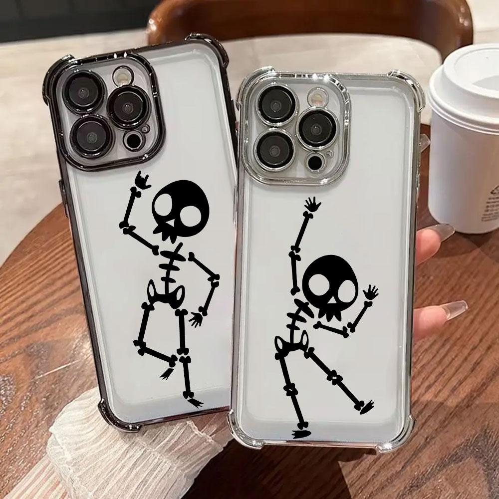 Black Skull Cute Phone Case for iPhone 17E 11 13 15 16 17 Pro Max 14 Plus 17Air 16E 13 Pro 12 17Pro Soft Shockproof Clear Cover
