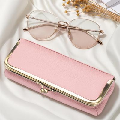 Genuine Leather Sunglasses Case Kiss Lock Sunglasses Storage Box Portable Glasses Storage Case for Outdoor Travel