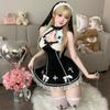 Japanese Nun Cosplay Womens Sexy Lingerie Kawaii Black Backless Dress with Headband Panties Set Halloween Anime Lolita Costume