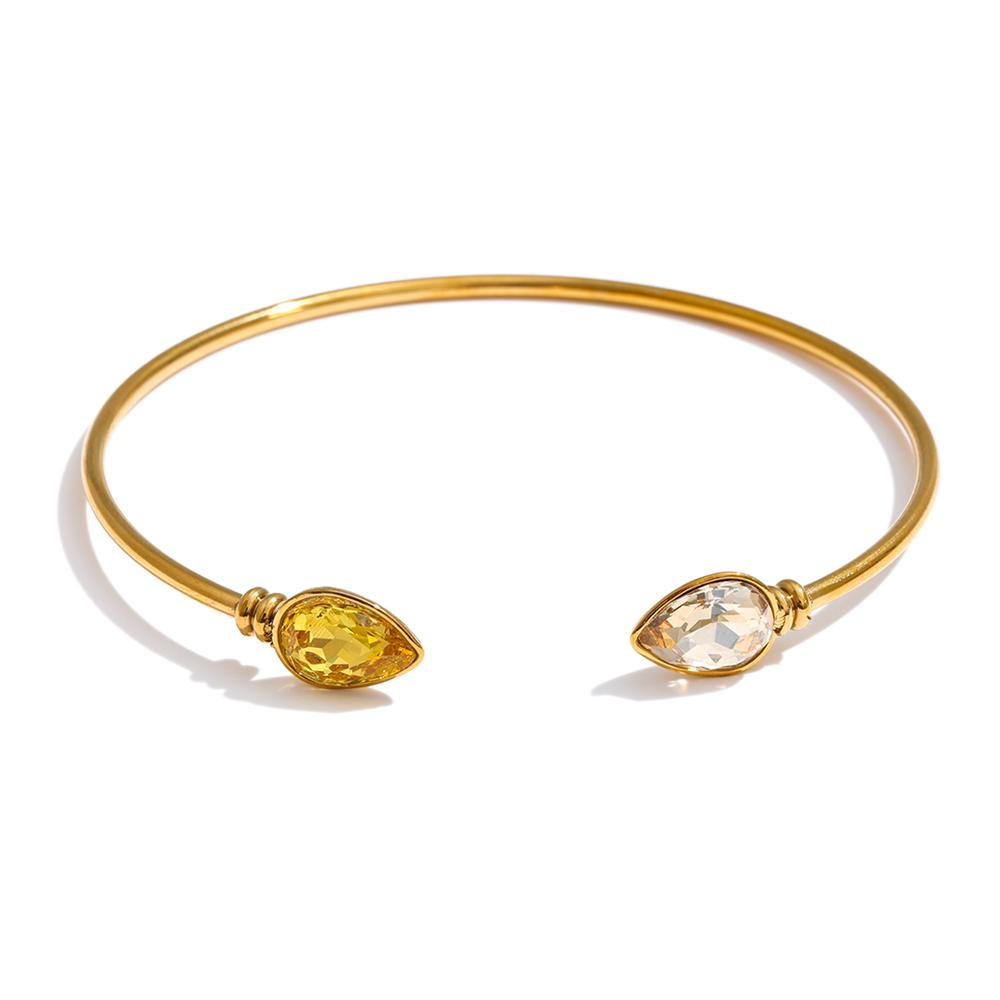 

Yhpup 63mm Stainless Steel Square Round Crystal Cuff Bracelet Bangle 18K Gold Color PVD Plated Fashion Arrivals Wrist Jewelry