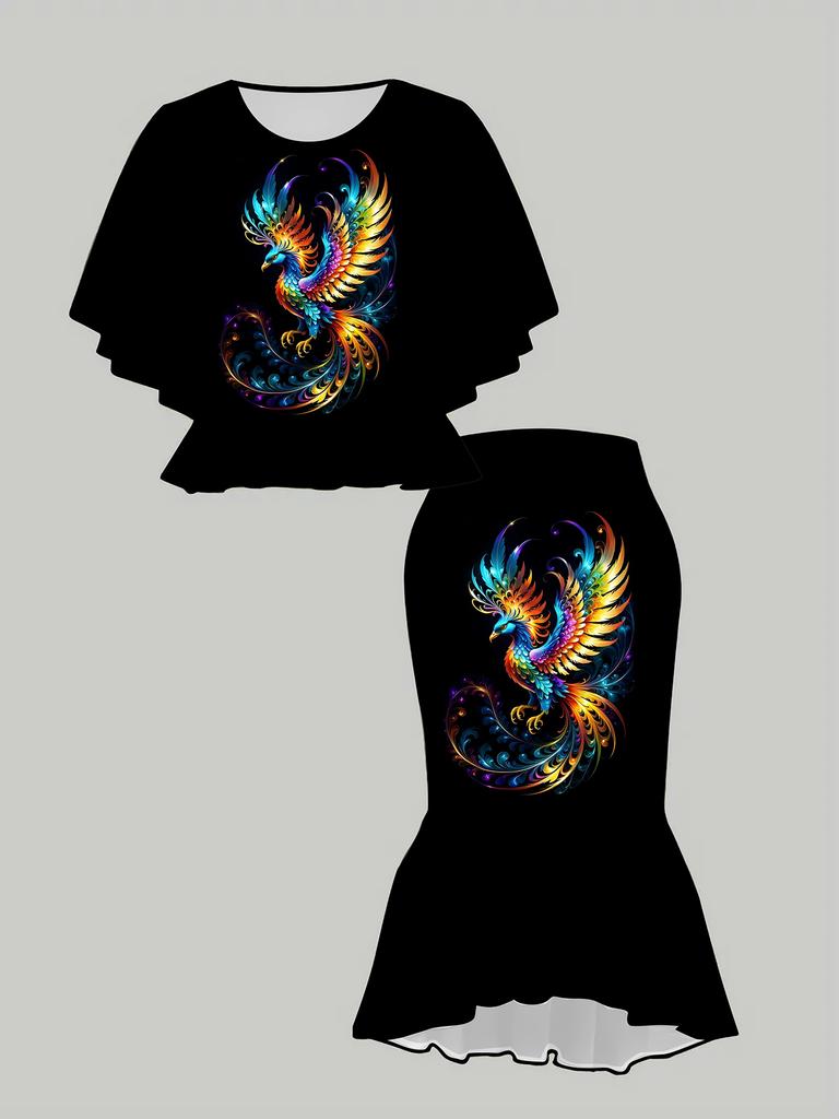 3D  Printed Classical Totem Women's Print, Fashionable Large-sized, Elegant, Versatile for All Seasons. T-shirt, Skirt and Set