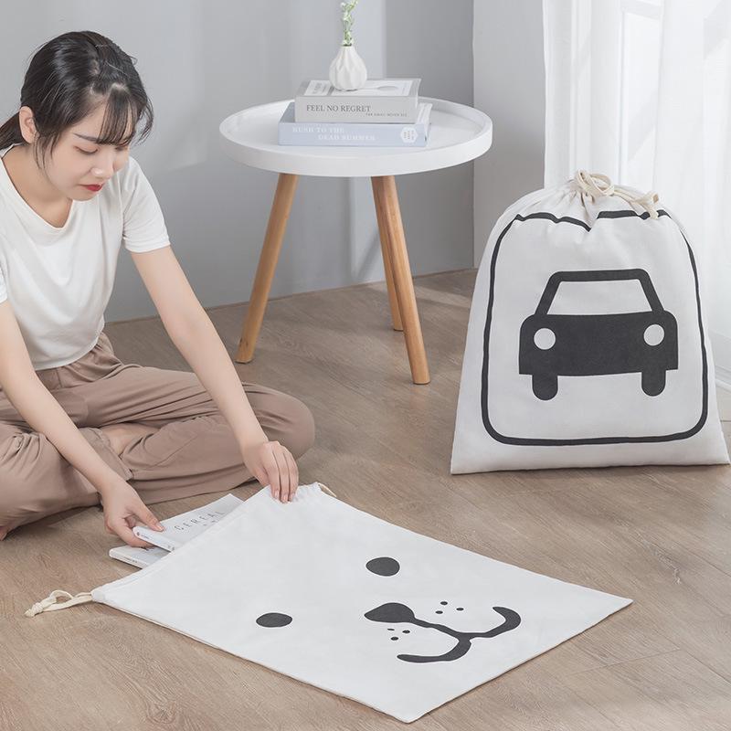 Custom Logo Cotton Drawstring Canvas Pouch - Clothes Storage Linen Bag