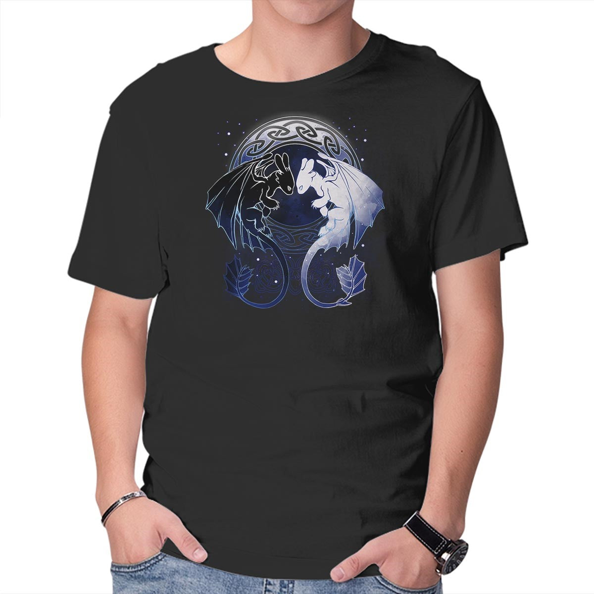 Unisex Crew Neck T-Shirt Two Dragons Graphic Short Sleeve Casual Tee M