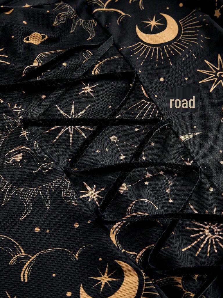 Gothic Star Moon Off-Shoulder Bell Sleeve A-Line Dress