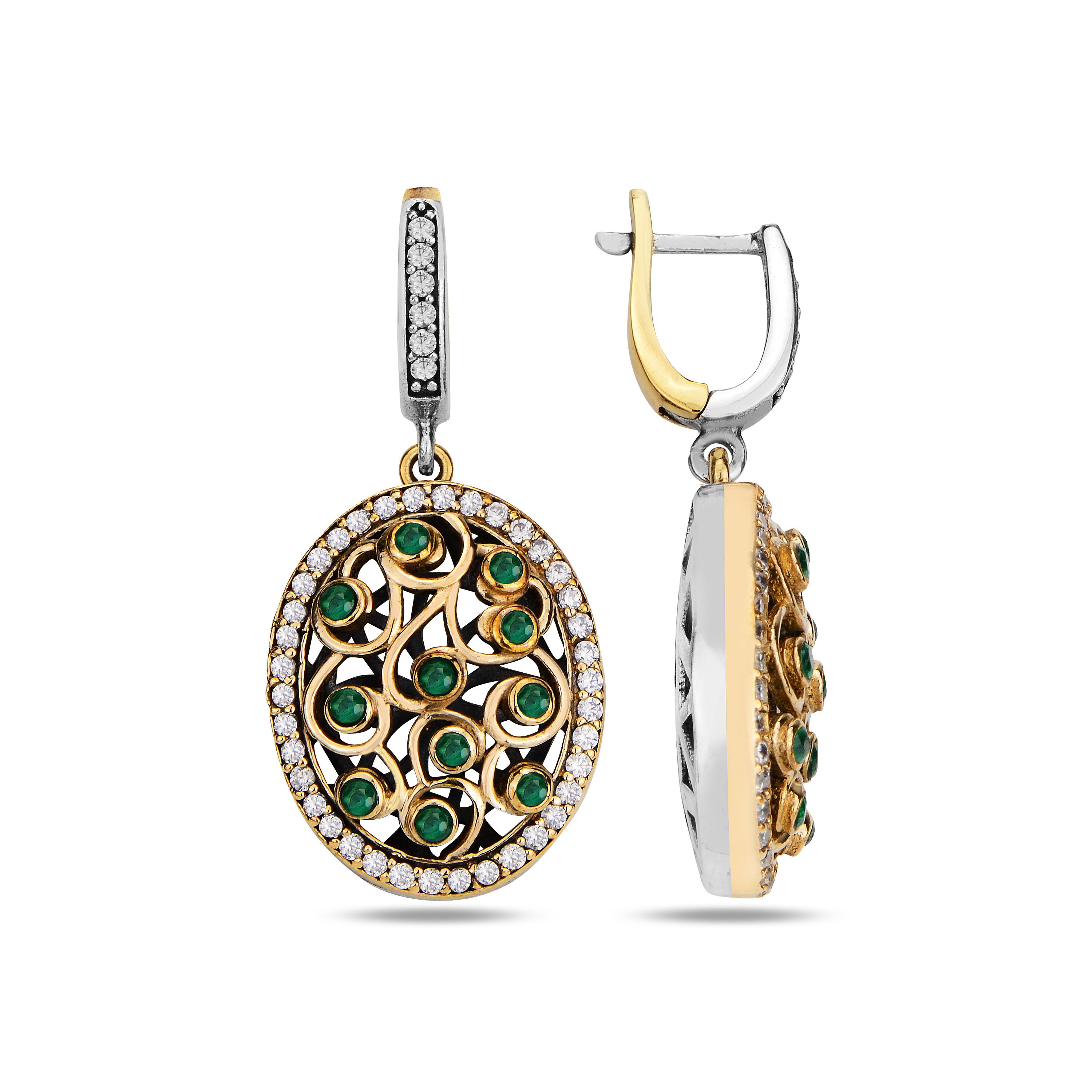 

Філігранні вишиті смарагдові срібні сережки, автентичні ювелірні вироби Османської імперії, висячі сережки турецької ручної роботи, унікальний подарунок для жінок срібний