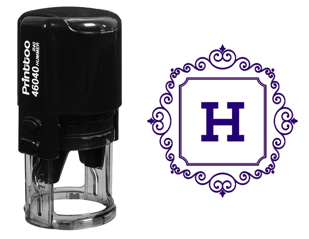 Printtoo Self Inking Square Swirl Border H Alphabet Monogram Initial Round Rubber Stamp Office