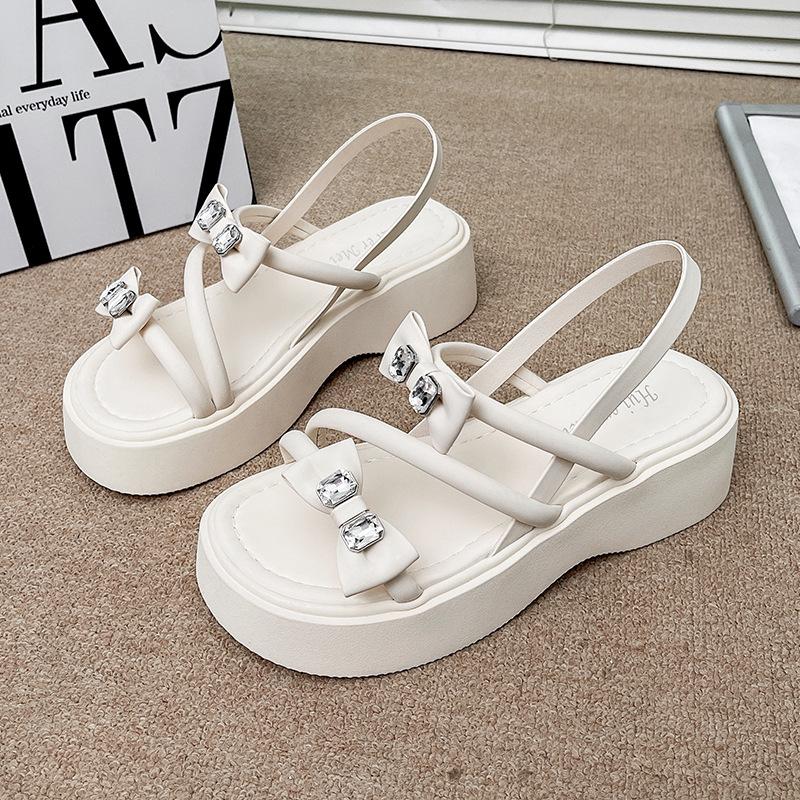 Summer bow platform fashion sandals women's 2025 new summer wear super fire skirt Roman sandals