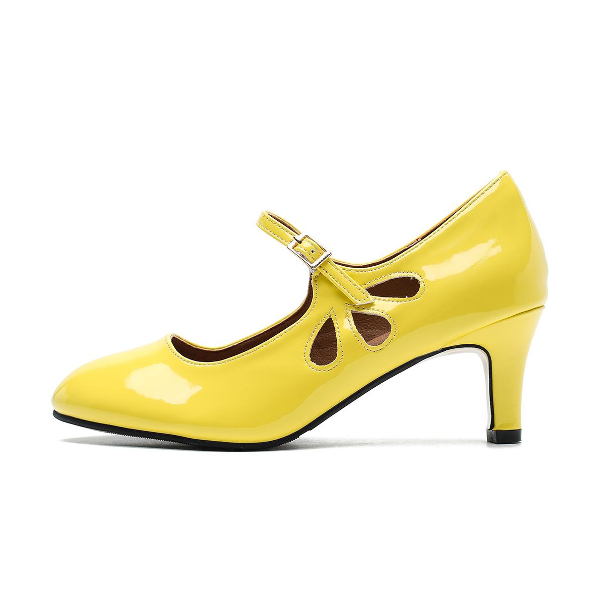 

Женские модные туфли-лодочки на высоком каблуке с круглым носком, с ремешком и неглубоким вырезом, Мэри Джейн, на среднем каблуке, поставка 43 жёлтый