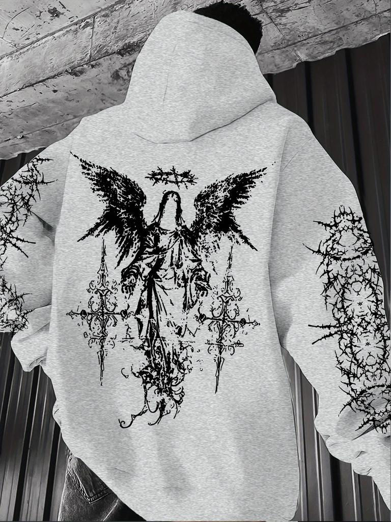 Angelement Graffiti Impression Épine Street Hip Hoodie Unisexe Coupe Régulière Couleur Unie Impression Pull Décontracté à Manches Longues