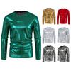 Autumn and Winter Men's Fashion Trend Party Stage Glossy Long Sleeve Round Neck T-shirt Product T-shirt