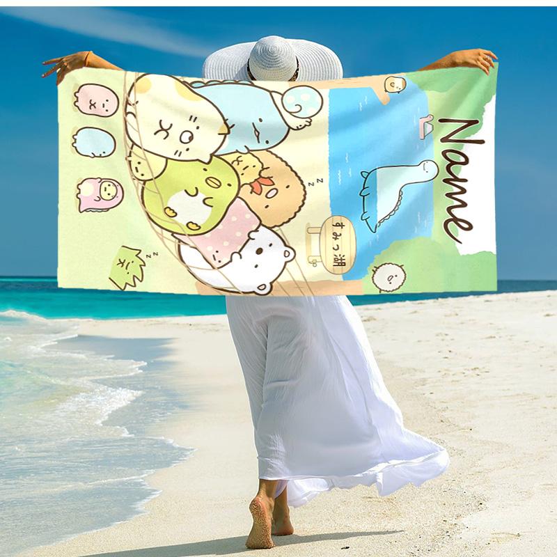 Personalized customized proof beach towel with Sumikko Gurashi pattern - soft, absorbent,quick-drying,perfect swimming,camping&bathing