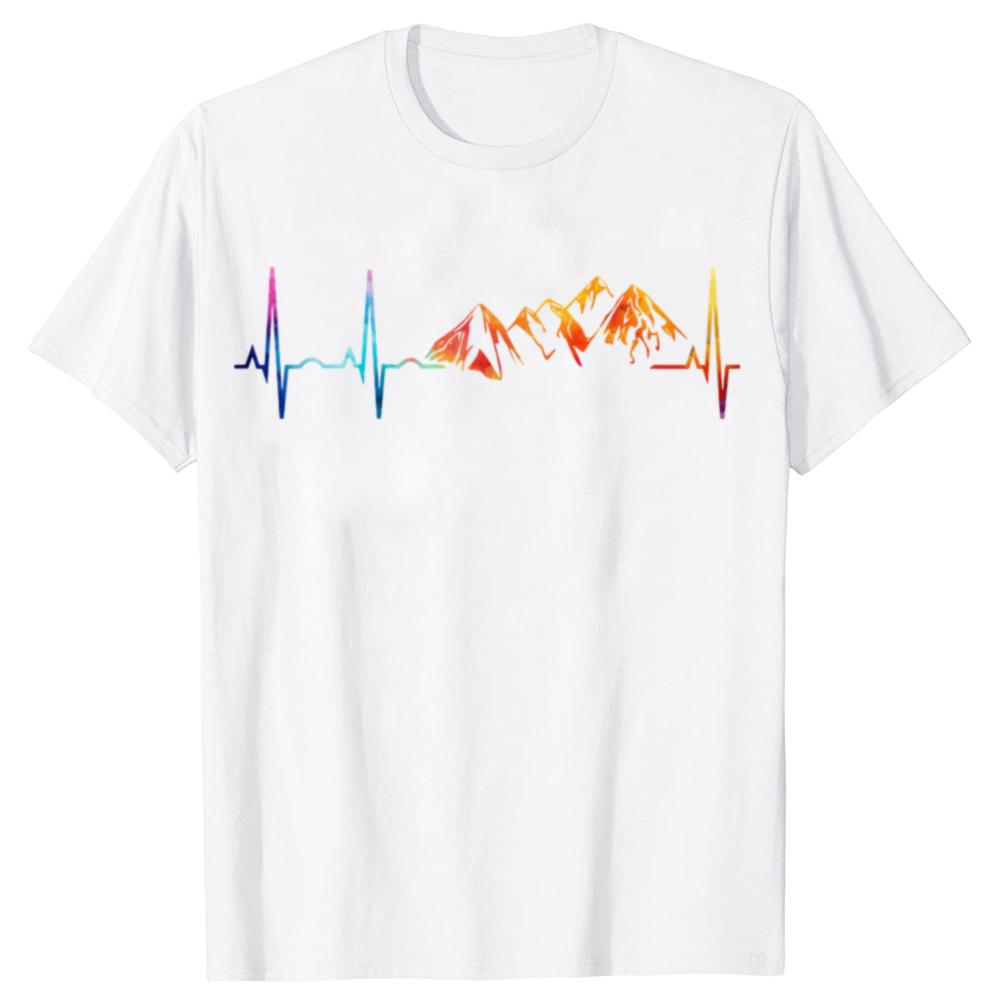 Funny Mountain Heartbeat Pulse Line Tshirts Men Womens Fashion Casual Tshirt 100 Cotton Loose Climbing Hiking T Shirt