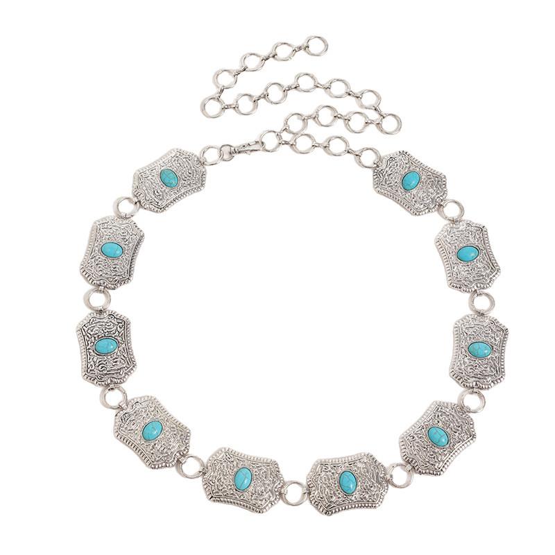 High-end Women's Waist Chain Engraved Turquoise Waist Chain Boho Women's Waist Chain Turquoise Retro Waist Chain