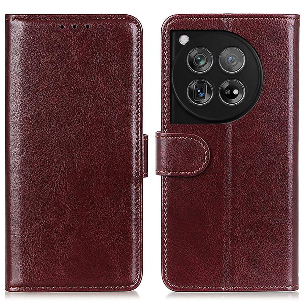 

For OnePlus 12 5G Flip Leather Phone Cover Crazy Horse Pattern Design Brown