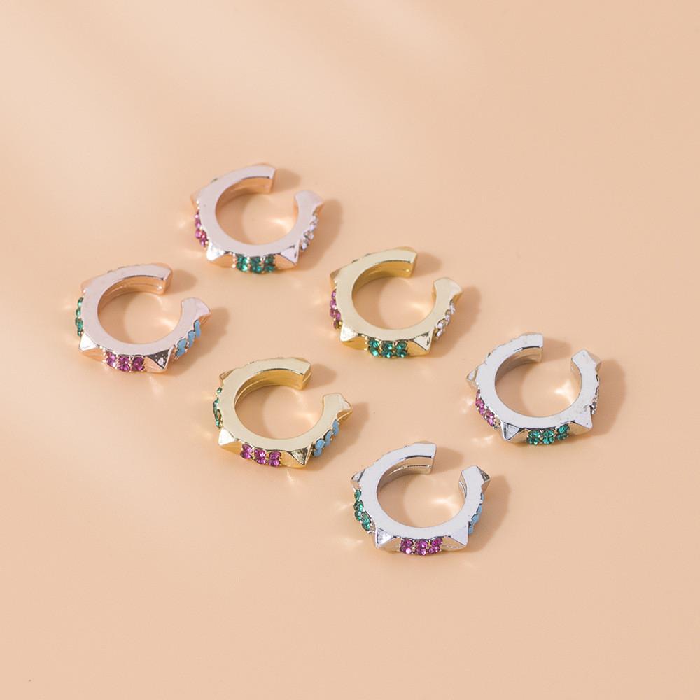 Elegant And Chic Alloy Geometric Earrings Colorful Rhinestone Ear Clips For Fashion Lovers