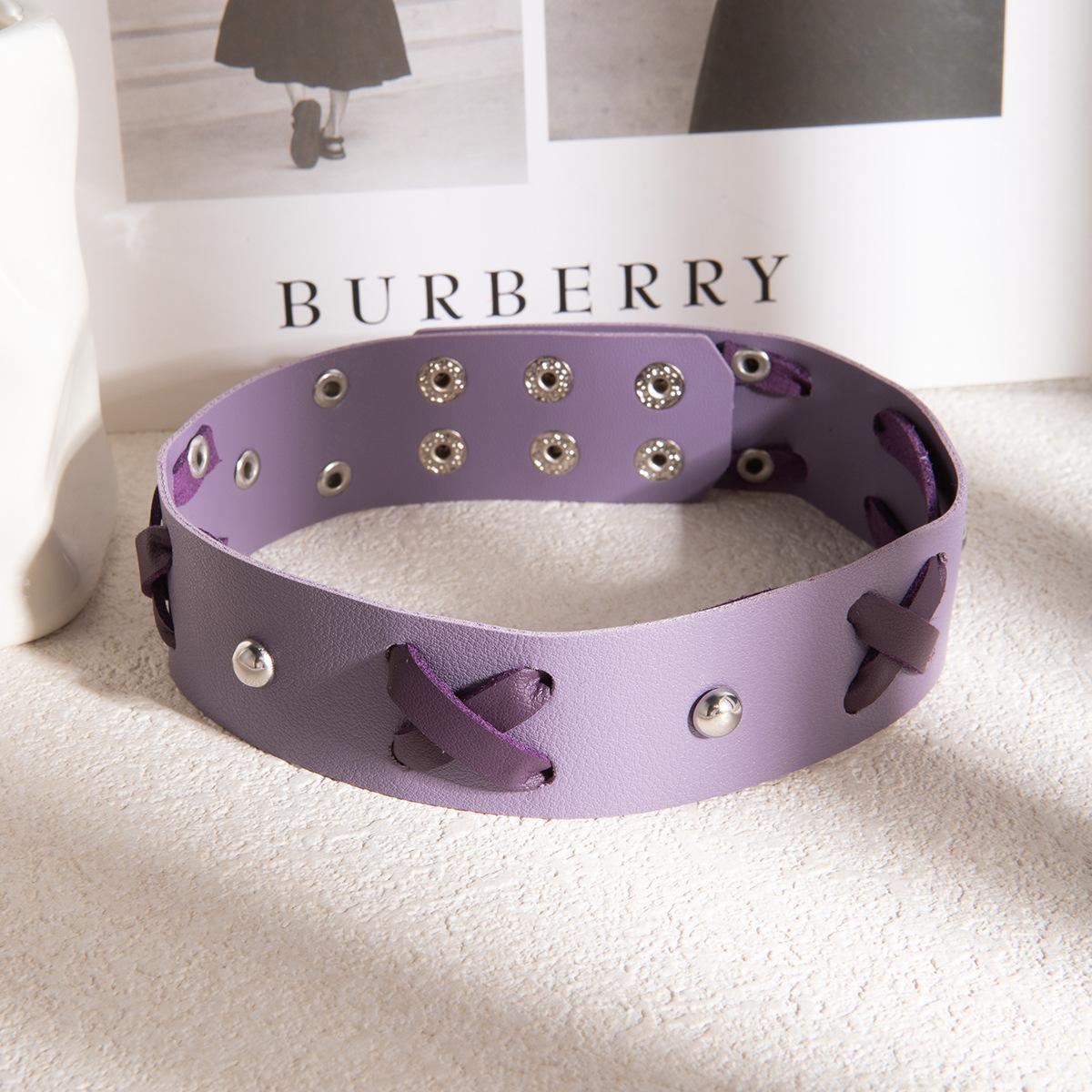 Фиолетовый Панк Личность Крест Воротник, Тяжелая Промышленность Кожаный Регулируемый Сладкий Крутой Модный Ключица Цепь