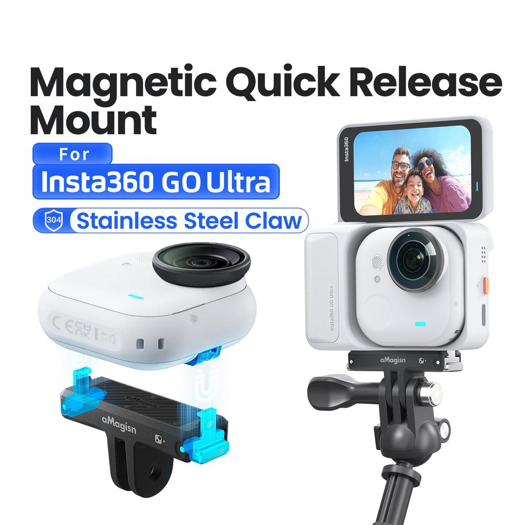 AMAGISN For Insta360 Go Ultra Action Camera Plastic + Stainless Steel Magnetic Quick Release Mount Shockproof Bracket