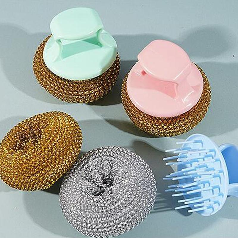 

1/5 шт. сверхмощная губка для мытья посуды из оцинкованной стали с пластиковой ручкой для рук-высокоабразивная губка для мытья посуды для кастрюль, сковородок, грилей