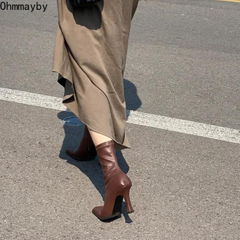 Black Women Ankle Boots Woman Thin High Heel Fashion Pointed Toe Zipper Winter Women's Shoes Leather White Short Booties