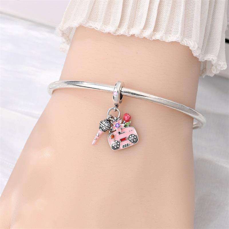 Party Series Charm Copper Feather Music Dance Dangle Pendant Fit Original Charm Bracelets Women Diy Jewelry Gift