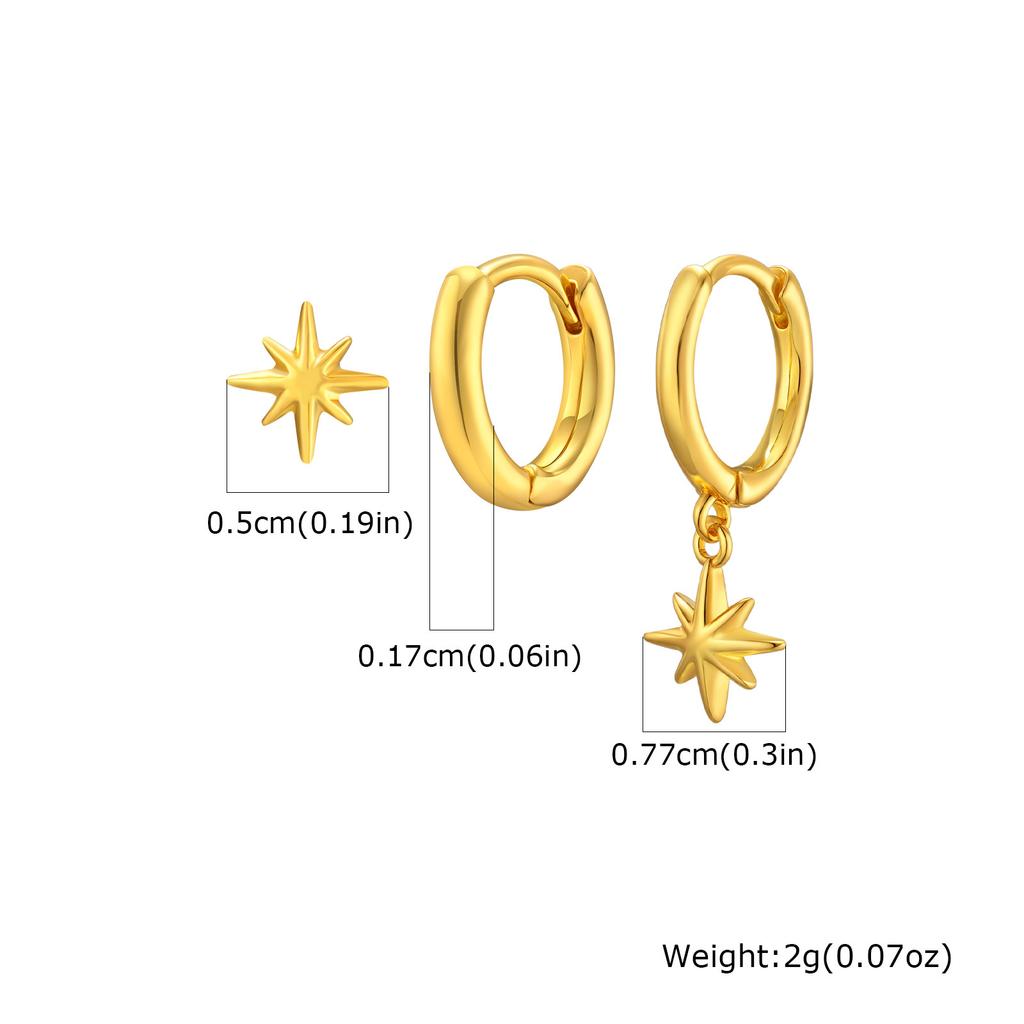 Vnox 3pcs/set Dainty Cubic Zirconia Earrings,18K Gold Plated Star Moon Pendant Hoop Stud Earring,Luxury Jewelry Set Party Gifts