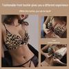Leopard Print Wireless Push-Up Bra Set: Front Buckle, Beautiful Back, Small Chest, Thickened Padding