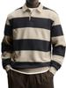 Men's Striped Long Sleeve Polo Shirt Relaxed Fit Turn Down Collar Casual Rugby Style Top