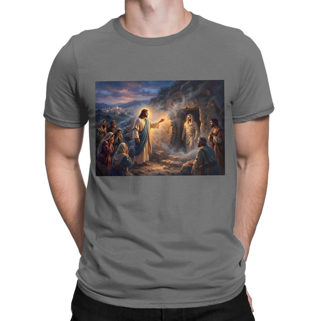 Jesus Resurrection of Lazarus Raising Biblical Painting Novelty 100 Cotton TShirt Jesus Tees Tops For Unisex