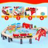 Train en bois kinderplay green series avec rails, locomotive, wagons, pont, scierie et pêche magnétique (gs6151)