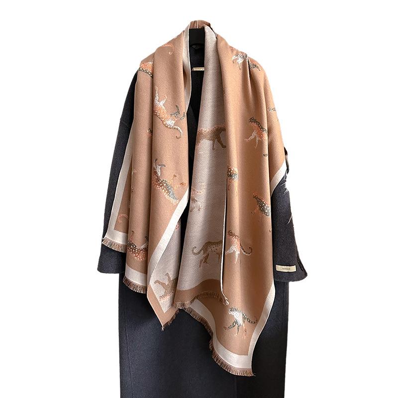 Simple Retro Style Contrasting Colors Double-Sided Imitation Cashmere Scarf Winter High-End Warm Shawl