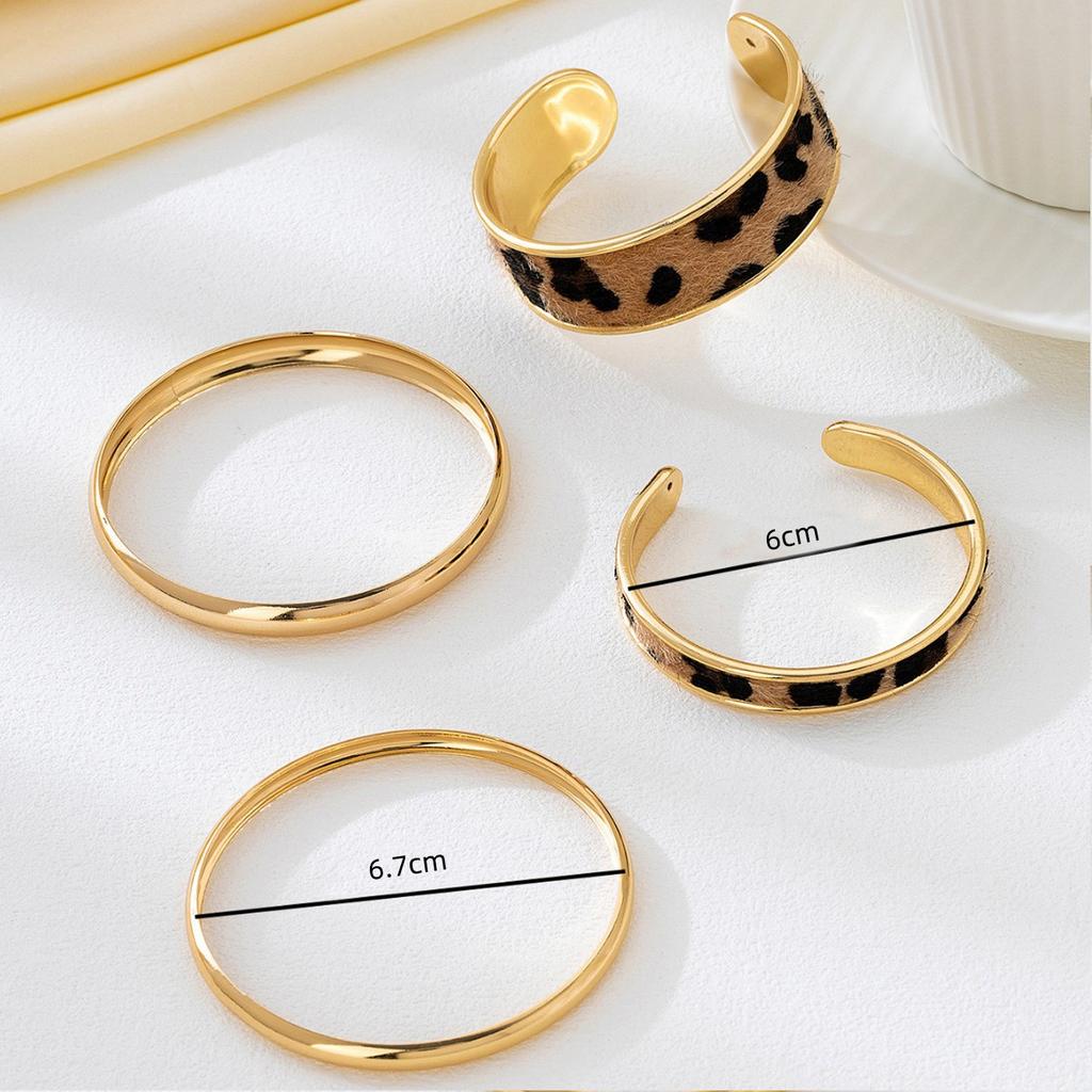 4PCS Spice Girl Sweet and Cool Leopard Print Bracelet Glossy Stacked Bracelet Set Street Trend Niche Jewelry